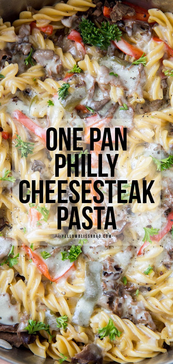 Philly cheesesteak pasta pinterest image