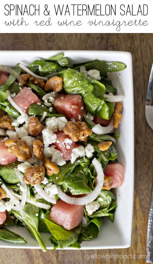 Spinach and Watermelon Salad with Red Wine Vinaigrette