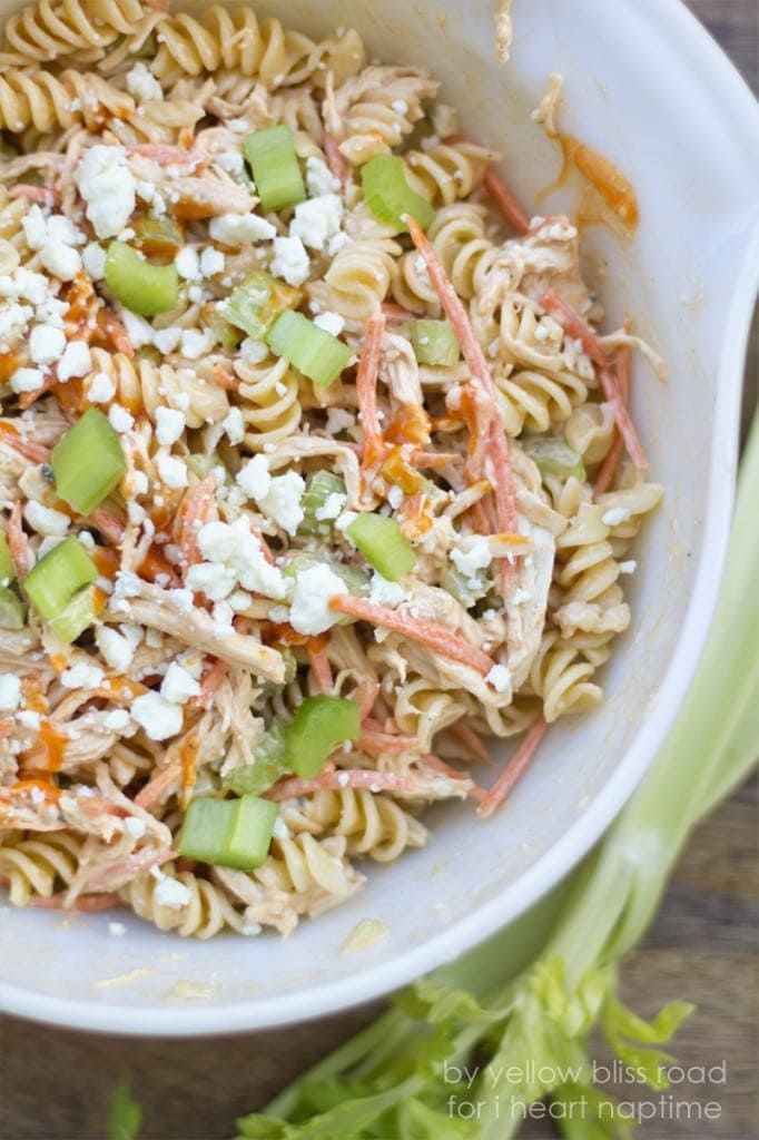 Buffalo Chicken Pasta Salad with Creamy Ranch and Blue Cheese