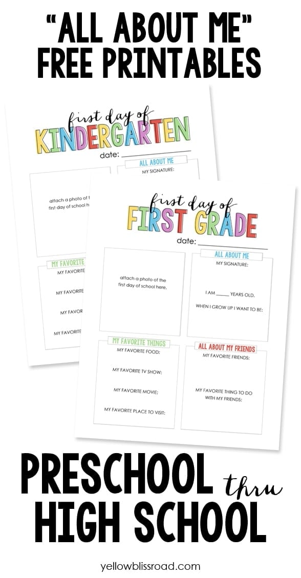 All About Me Free Printables