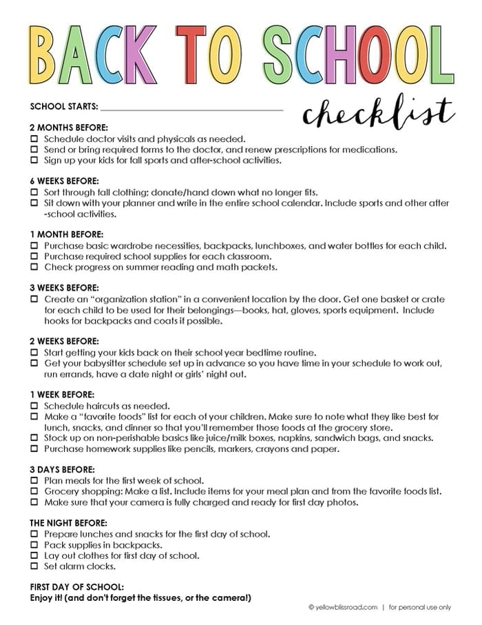 Back to School Checklist