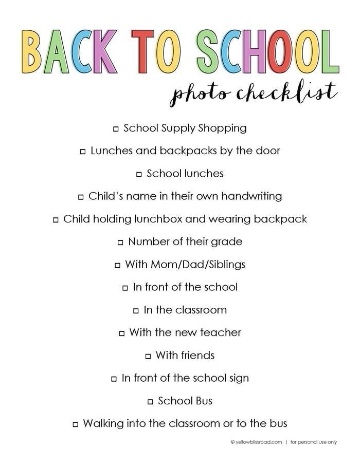 Back to School Photo Checklist