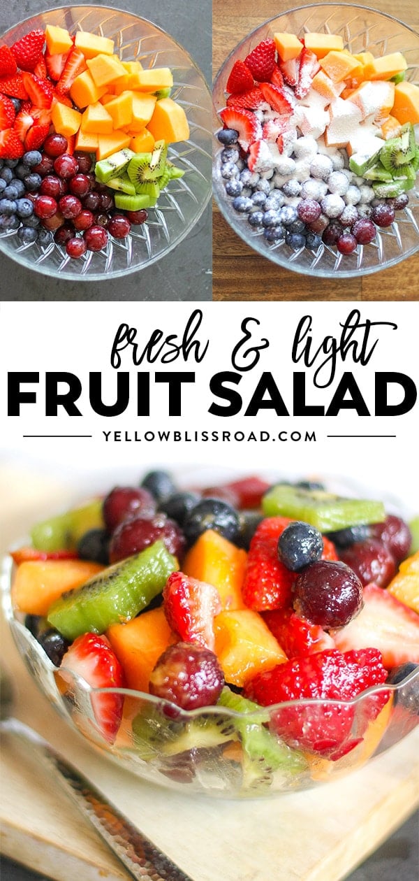 Fruit salad recipe with fruit salad dressing collage of images