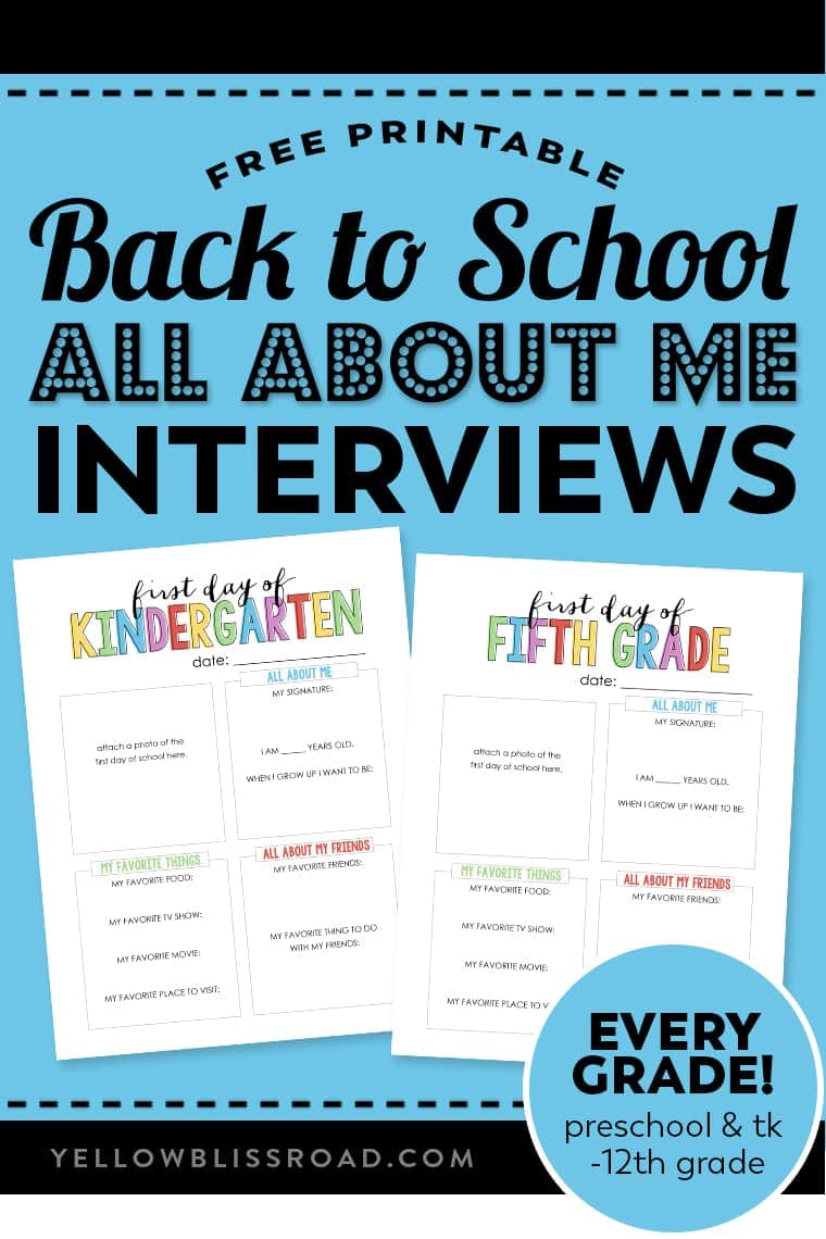 First Day of School All About Me Interview Free Printables