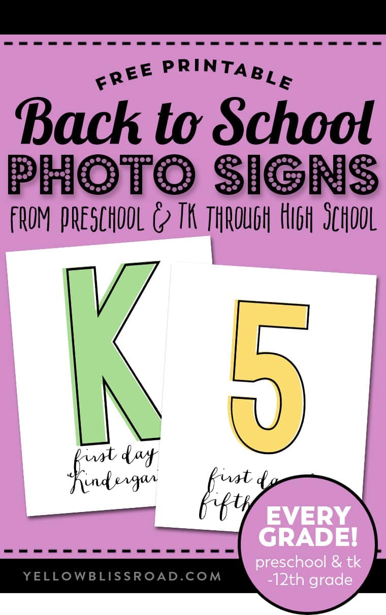 Photo Signs for each grade from Prechool & TK thru high school | First Day of School