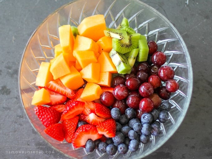 cut up fruit in a bowl for fruit salad