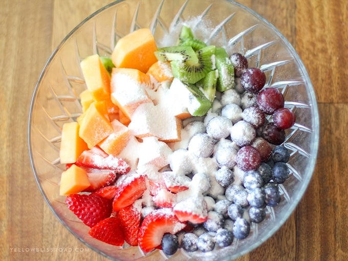fruit salad in a bowl with vanilla pudding mix