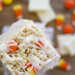 A close up of Candy Corn rice krispie treats