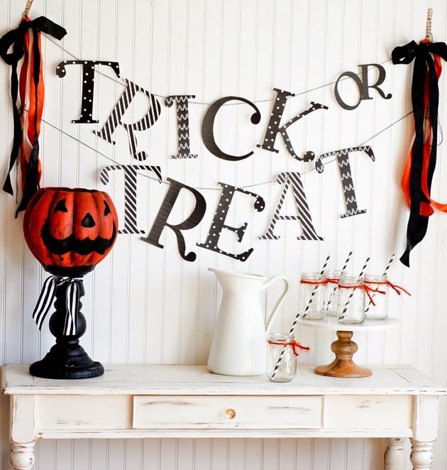 Trick or Treat sign with Halloween decor