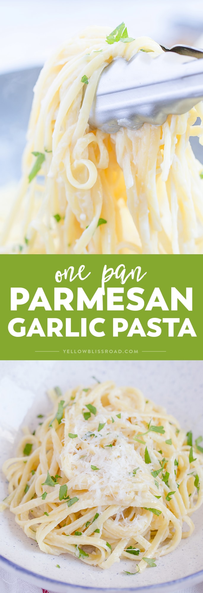 This One Pan Garlic Parmesan Pasta is a light enough recipe to serve as a main dish, or a delicious side dish, and it's ready in less than 20 minutes!