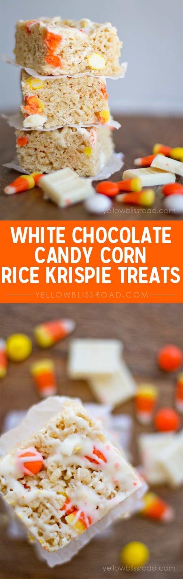 White Chocolate & Candy Corn Rice Krispie Treats - Perfect Fall or Halloween Treat!