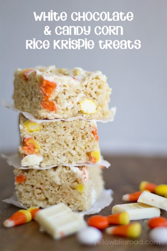 A close up of candy corn rice krispie treats