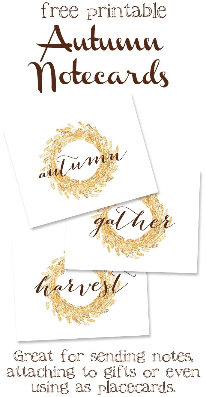 Free Printable Autumn Notecards - Great for sending notes, or even using as placecards!