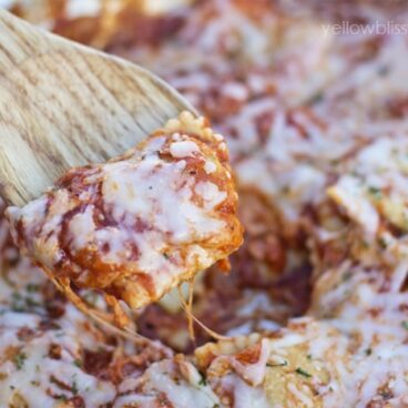 A close up of lasagna in a pan