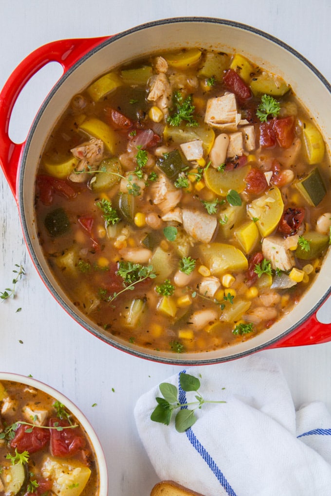 chicken soup with italian vegetables in a large pot