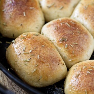 A close up of bread rolls