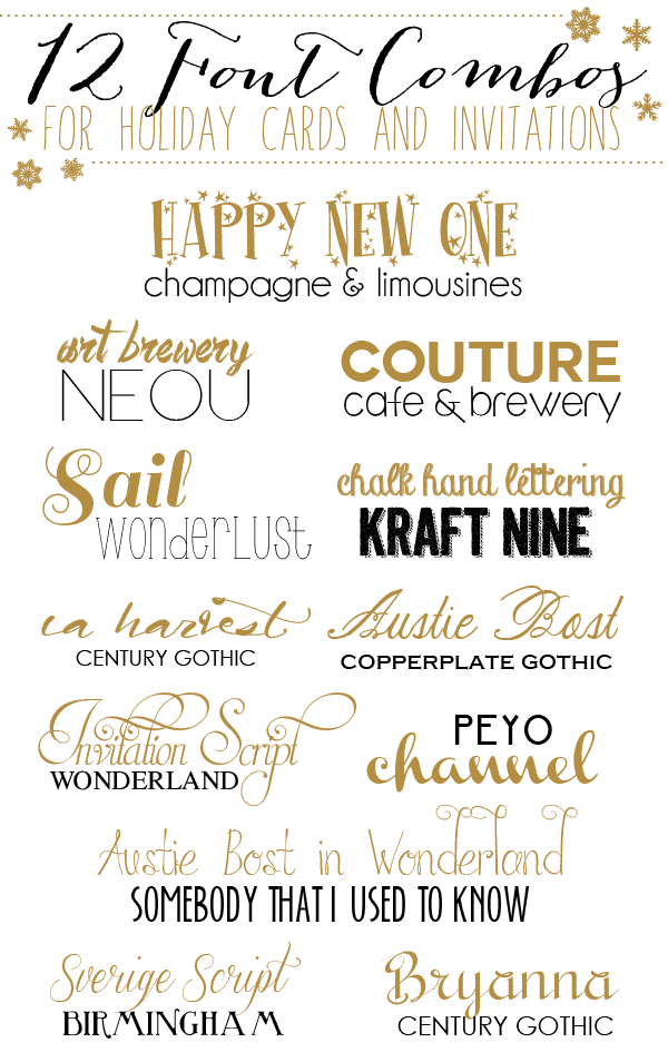 12 Font Combos for Holidays Cards and Invitations - Take the guesswork out of choosing fonts with another fabulous font combos round up from Yellow Bliss Road! 