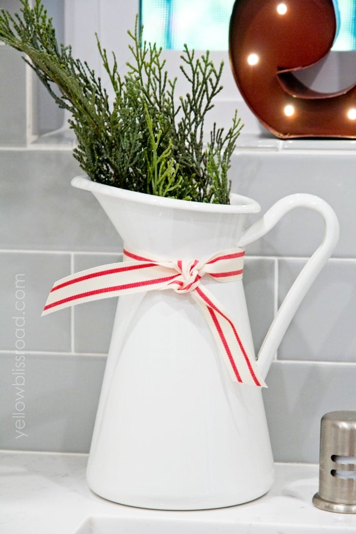 Christmas Kitchen Decor pitcher with greens