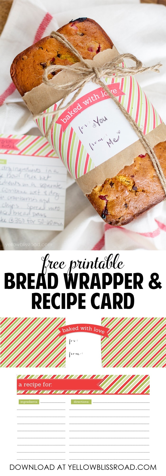 Free Printable Bread Gift Wrapper and Recipe Card - What a cute way to present a baked gift!
