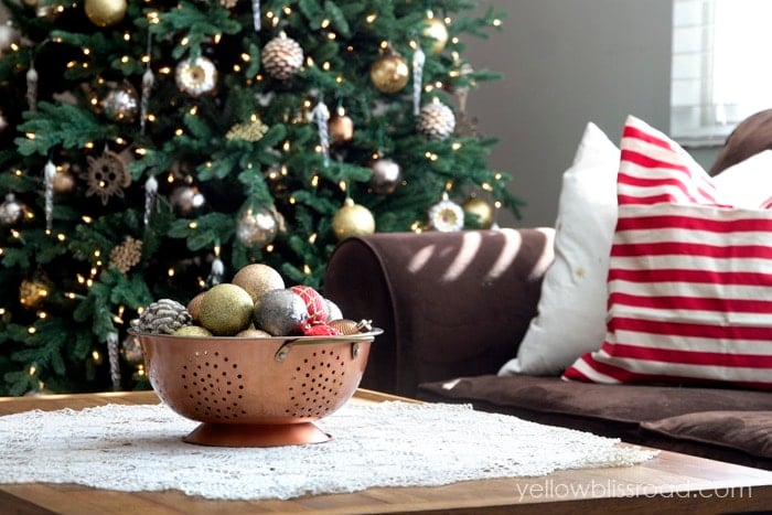 bowl of christmas ornaments