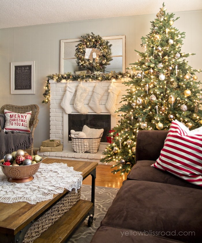 christmas living room at twilight