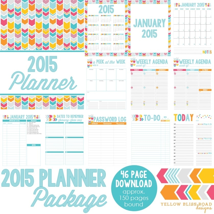 2015 blog planner daily planner and menu planner yellow bliss road downloadable planner 2015