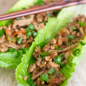 A close up of teriyaki lettuce wraps