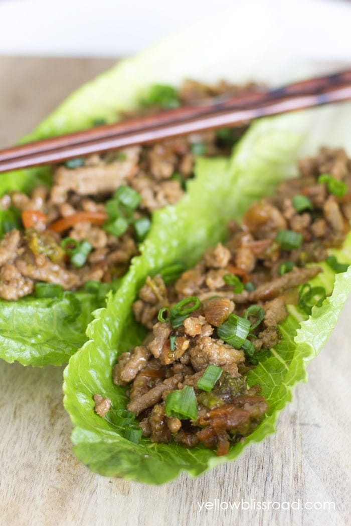 A close up of teriyaki lettuce wraps