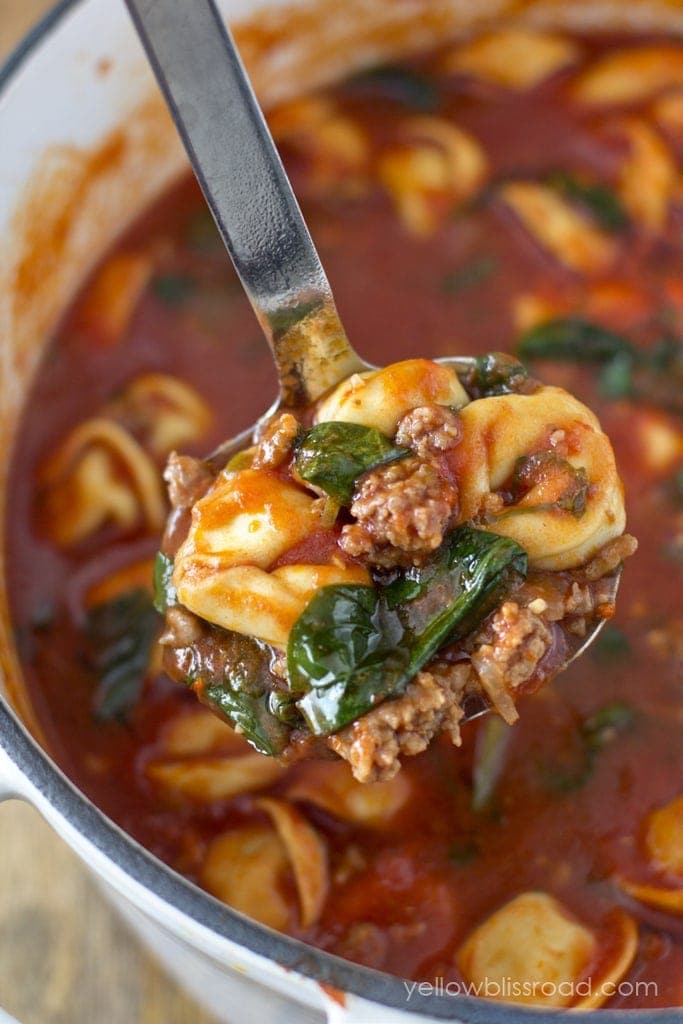 Tortellini Soup with Italian Sausage and Spinach