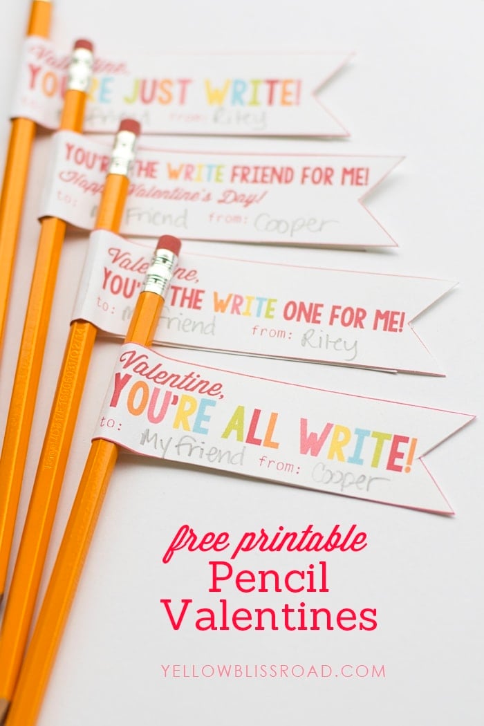 Close up of valentines pencil printables