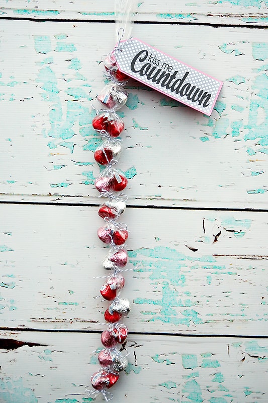 Close up of Valentine\'s countdown sign with chocolates