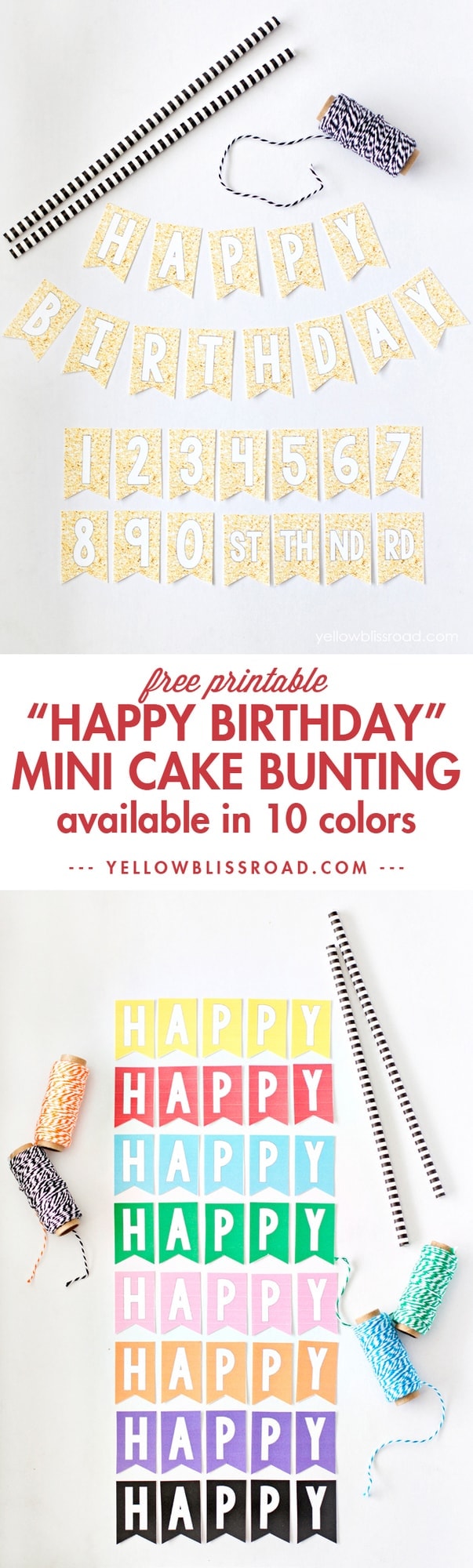 Free Printable Mini Birthday Cake Bunting in a variety of colors