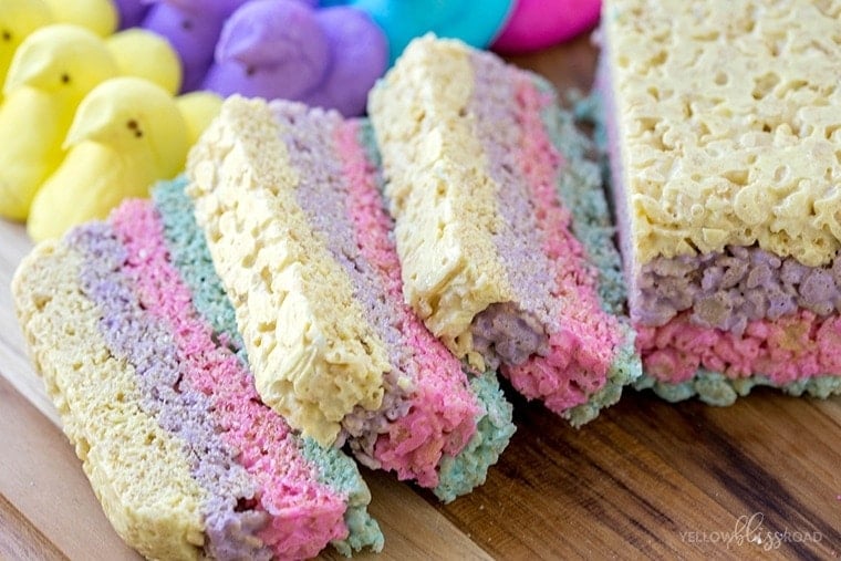 Layered Peeps Crispy Treats are Rice Krispie Treats with a twist - they're made with Peeps and layered for a colorful Easter treat!
