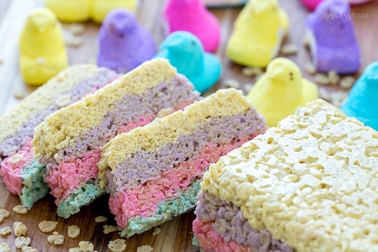 Layered Peeps Crispy Treats are Rice Krispie Treats with a twist - they're made with Peeps and layered for a colorful Easter treat!
