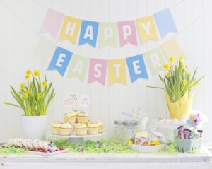 Easter Party Printables and Colorful Dessert Table