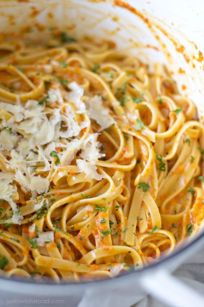 Roasted Red Pepper and Garlic Fettuccine Alfredo