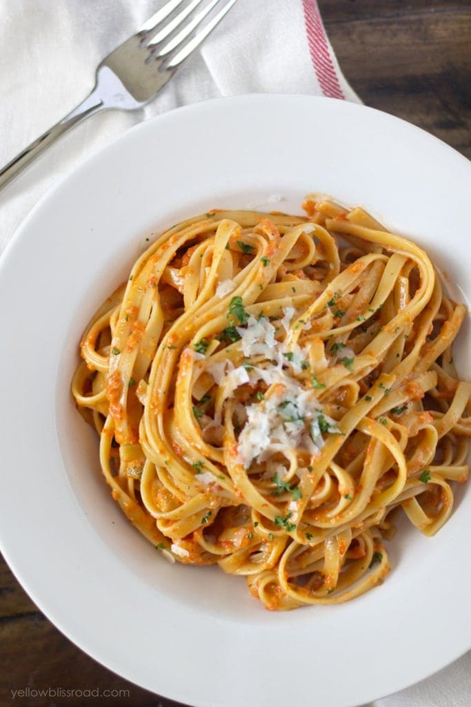 Roasted Red Pepper and Garlic Fettucine