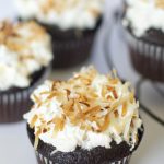 A close up of chocolate cupcakes