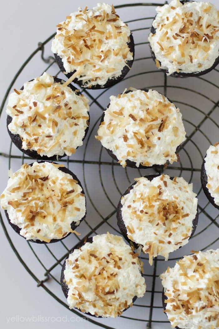 Toasted Coconut Chocolate Cupcakes with Whipped Cream