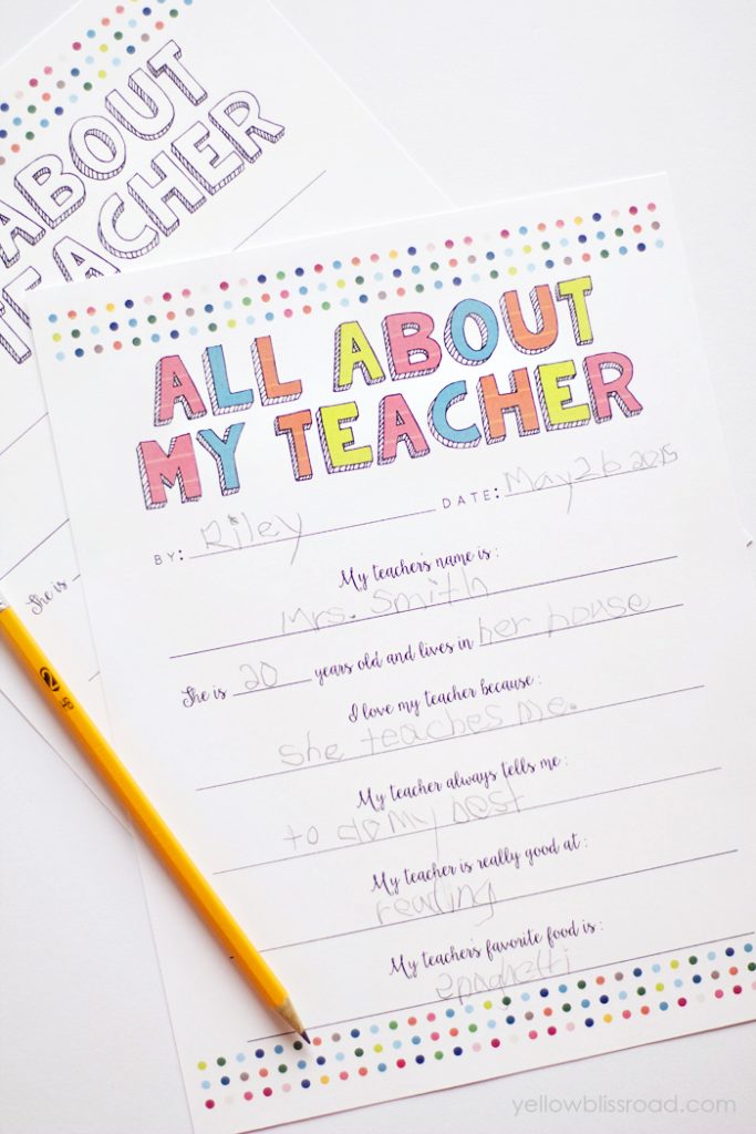 All About My Teacher Free Printable