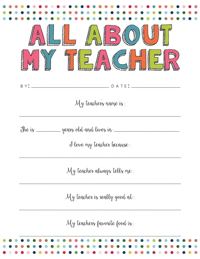 All About My Teacher Free Printable | YellowBlissRoad.com