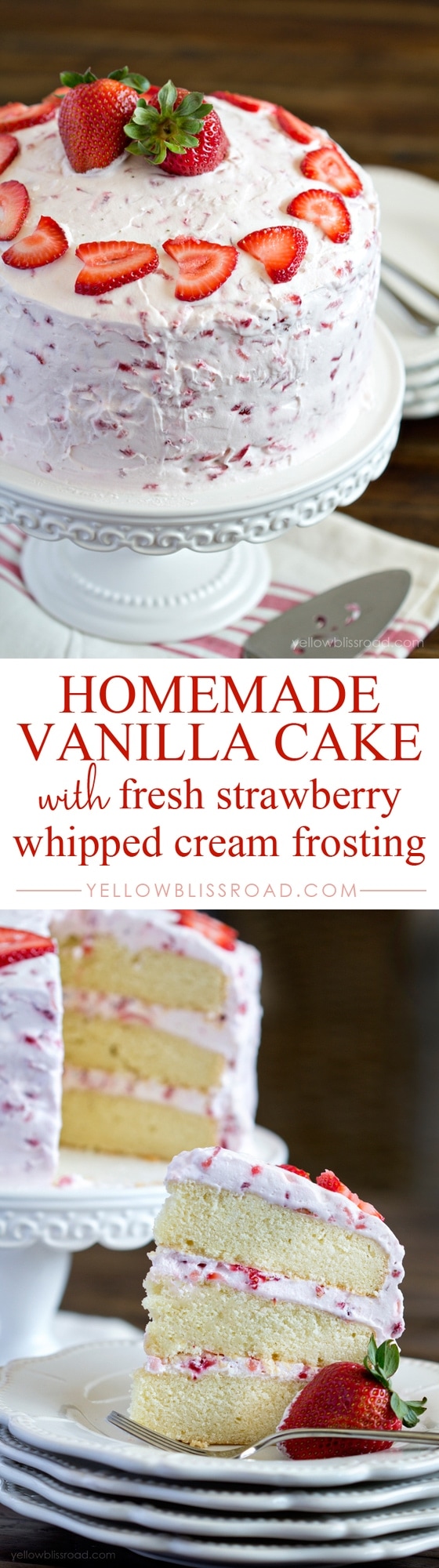 Fresh Strawberry Cake Recipe with Strawberry Whipped Cream Frosting