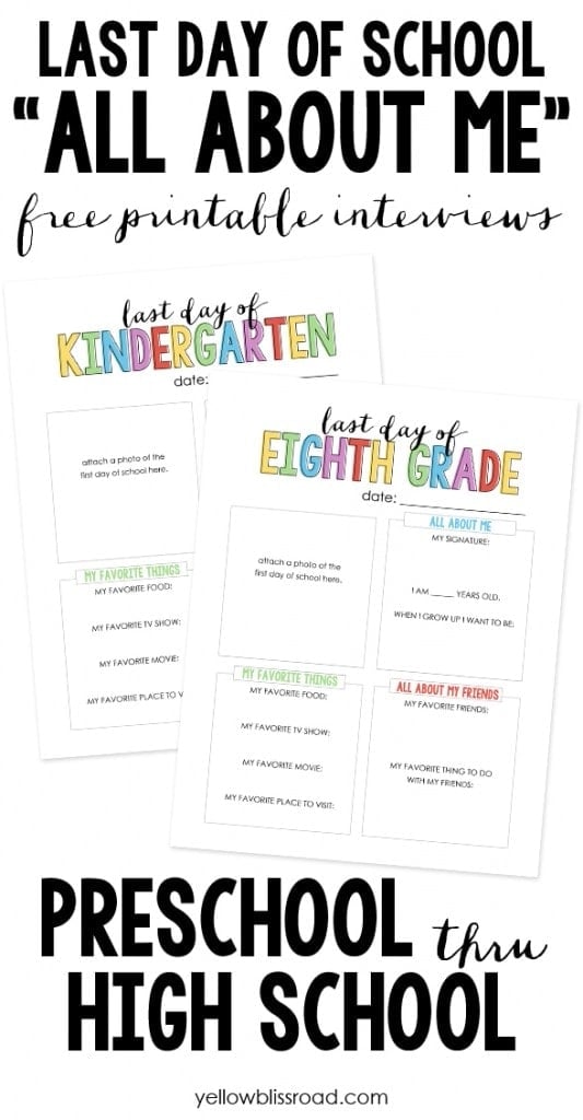 Last Day of School All About Me Free Printable Interviews