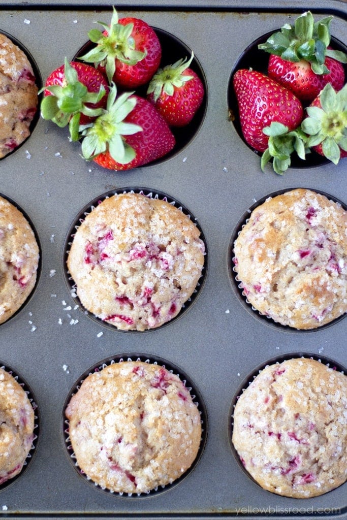Whole Wheat Strawberry Muffins - made tender and moist with the addition of Greek yogurt!
