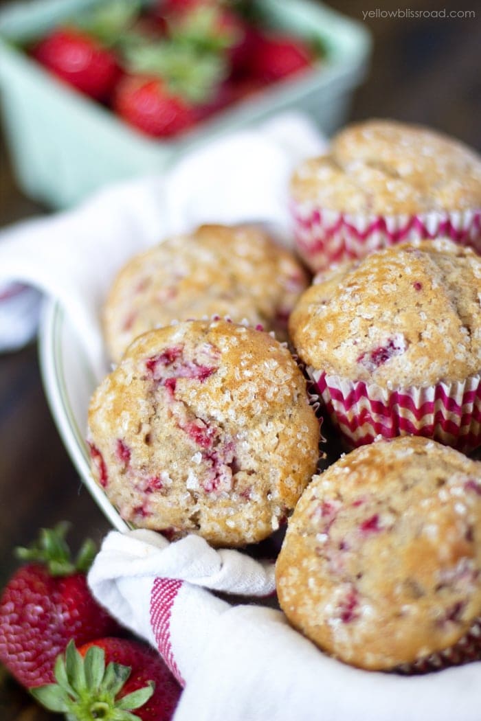 Whole Wheat Strawberry Muffins - made tender and moist with the addition of Greek yogurt!