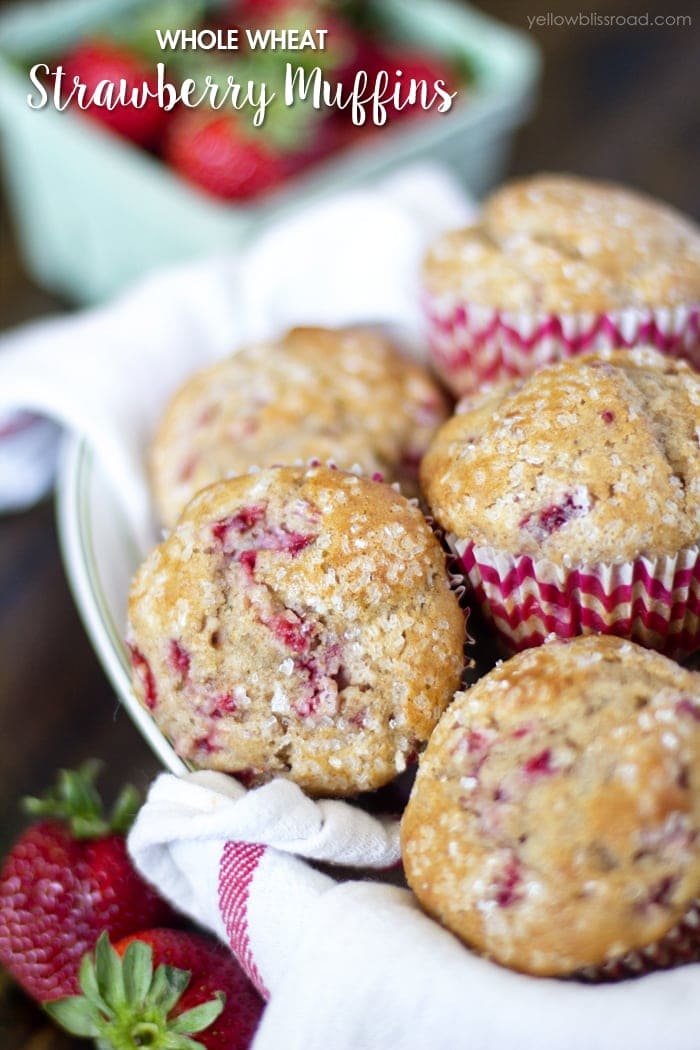 Whole Wheat Strawberry Muffins - made tender and moist with the addition of Greek yogurt!