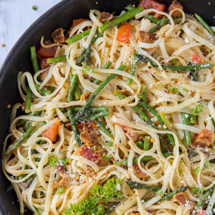 Spicy Lemon, Asparagus & Bacon Pasta