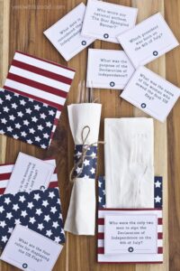 Free Printable 4th of July Trivia Cards & Utensil Holders