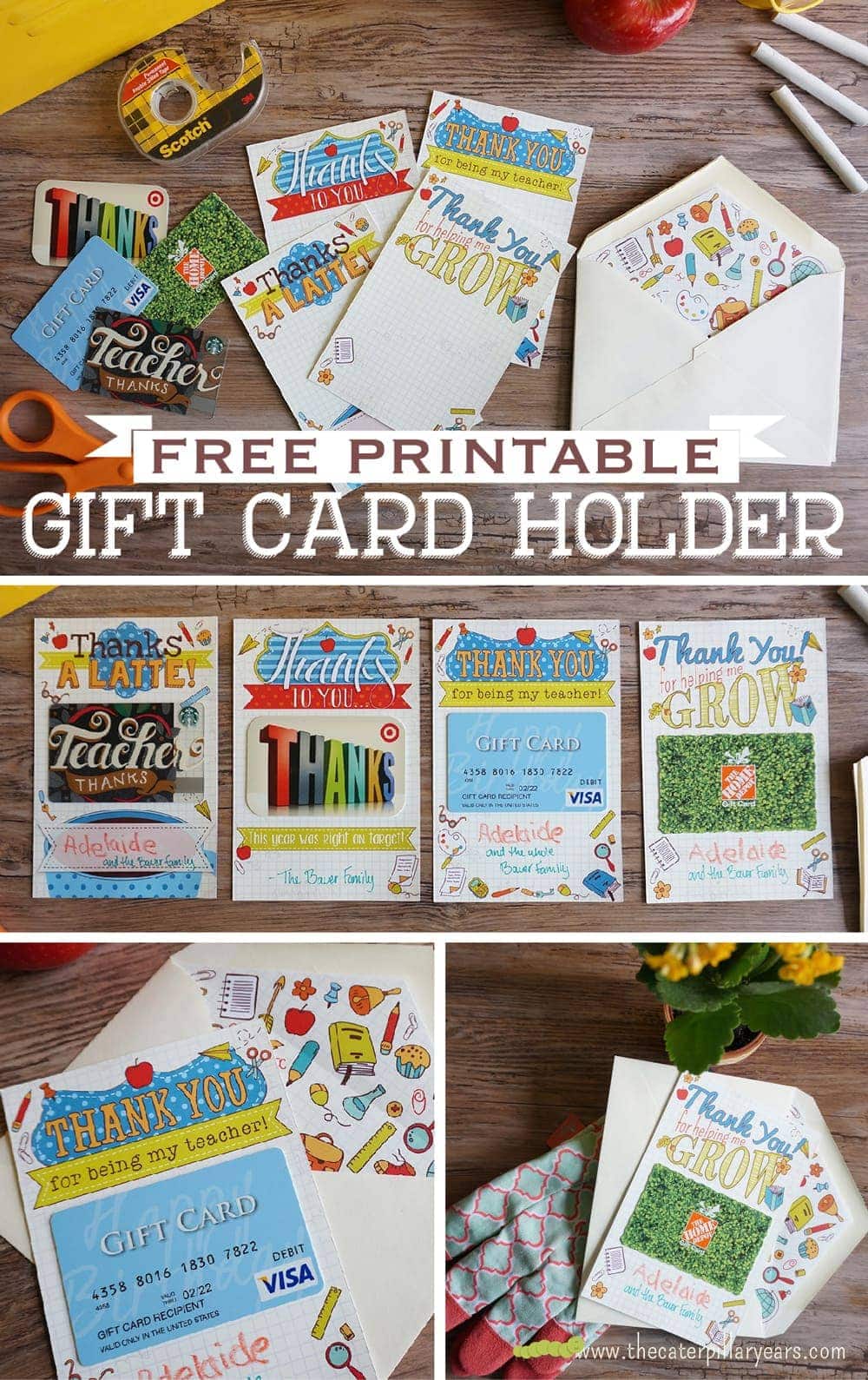 Free Printable Gift Card Holder for Teachers! Great end-of-year gift idea!