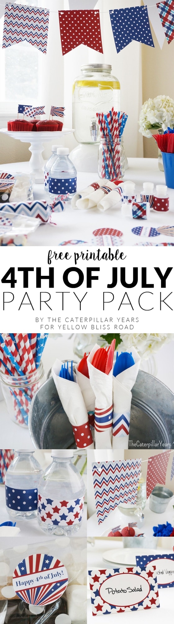 Patriotic Party Printables with cupcake toppers, printable banners and flags, water bottle labels and so much more!